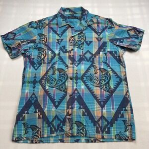 Polo Ralph Lauren Men's Med Aztec/Navajo Tribal Fish Print Button up Shirt EUC